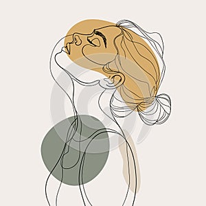 Woman modern icon avatar. Woman hand drawn one line art design.