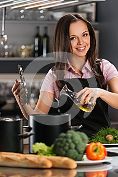 Woman on modern kitchen