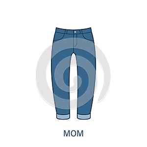 Woman Mom Fit Type Jeans Trousers Silhouette Icon. Modern Women Denim Clothing Style. Blue Fashion Casual Apparel