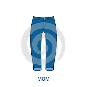 Woman Mom Fit Type Jeans Trousers Silhouette Icon. Modern Women Denim Clothing Style. Blue Fashion Casual Apparel