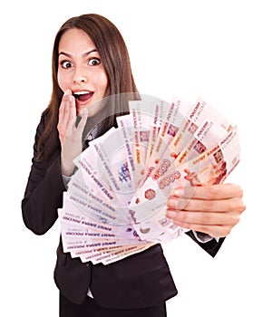 Woman with money. Russian rouble. photo