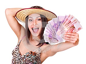 Woman with money Russian rouble. photo