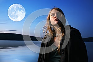 Woman and moon