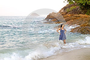 Woman in morning relax on Lonely Beach