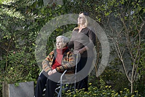 Woman with Mother in Garden - Horizontal