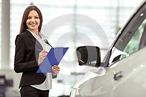 Woman in motor show