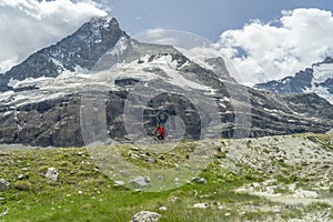 Woman on mountain bike in Zermatt, Switzerland
