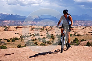 Woman mountain biking