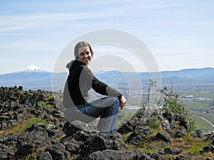 Woman on Mountain side