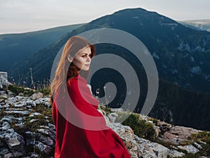 woman in the mountains home nature red plaid cool travel photo
