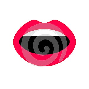 Woman mouth half-opened. Red lips and white teeth. Flat color vector icon isolated.