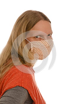 Woman with mouth protection and mask