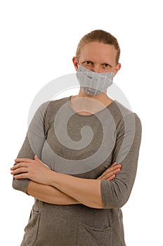 Woman with mouth protection and mask