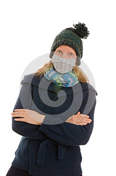 Woman with mouth protection and mask