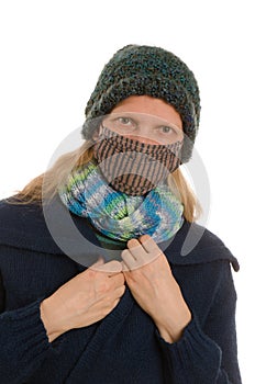 Woman with mouth protection and mask