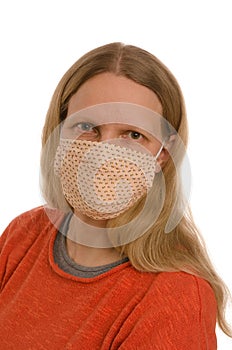 Woman with mouth protection and mask