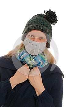 Woman with mouth protection and mask