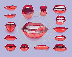 Woman mouth set. Red sexy lips expressing emotions photo