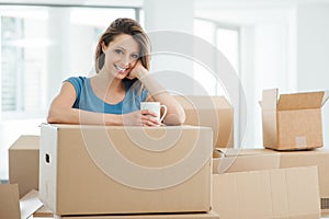 Woman moving in her new house