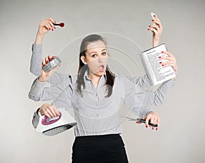 Woman multitasking her work photo