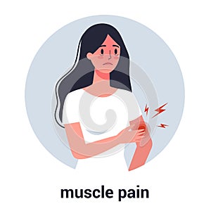 Woman with muscle pain. Sport trauma and sickness. 2019-nCoV