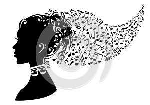 Woman with music notes, vector