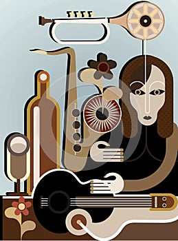 Woman with musical instruments