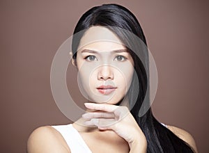 Woman with natural makeup and long hair