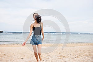 woman nature smile young running summer sunset sea lifestyle beach travel