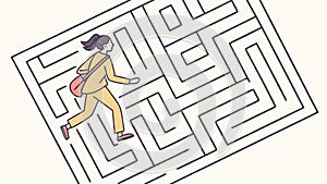 Woman Navigating a Complex Maze, Problem Solving, vector design Generative AI