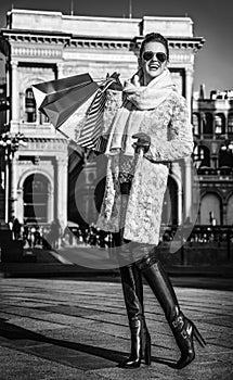 Woman near Galleria Vittorio Emanuele II looking into distance