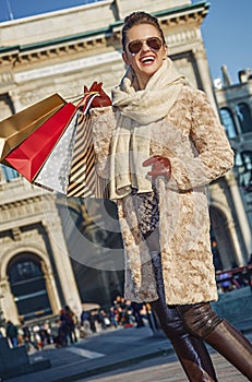 Woman near Galleria Vittorio Emanuele II looking into distance