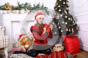 Woman near x-mas tree