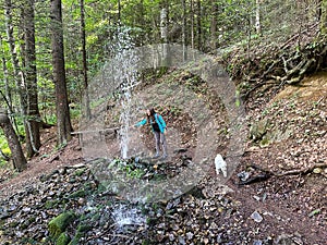 Woman near mountain gazer