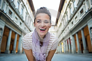 Woman near uffizi gallery in florence, italy photo