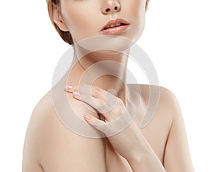 Woman neck shoulder lips nose chin cheeks