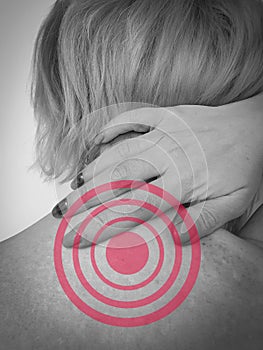 Woman with neck and shoulder pain stress