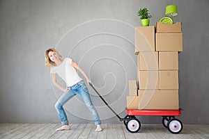 Woman New Home Moving Day House Concept