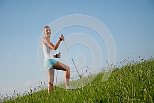 Woman nordic walking