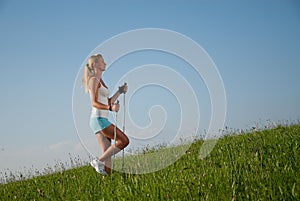 Woman nordic walking