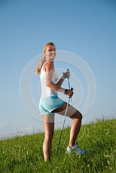 Woman nordic walking