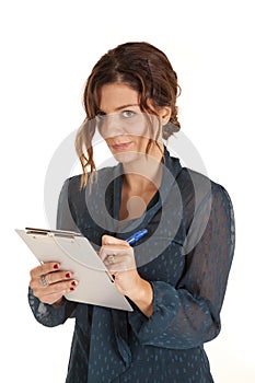 Woman notepad smirk