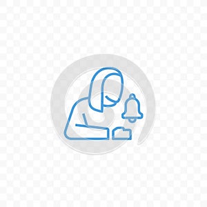 Woman and notification or ringing bell vector icon. Person and incoming inbox message graphic icon