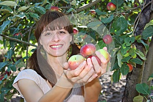 A woman offering apples photo