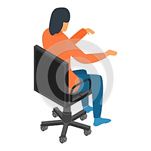 Woman at office chair icon, isometric style