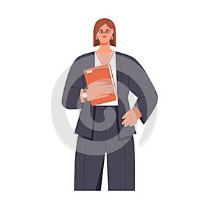 Woman office worker portrait. Confident businesswoman, CEO in formal apparel. Female entrepreneur with folder in hands