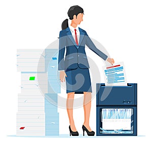 Woman Office Worker Shredding Documents.