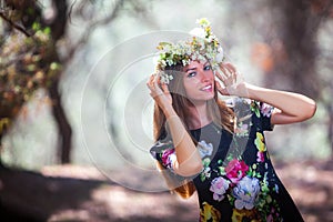 Woman and olive forest