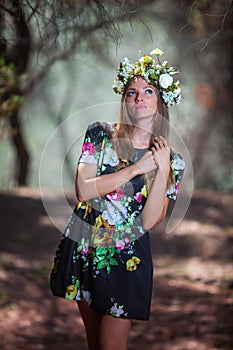 Woman and olive forest