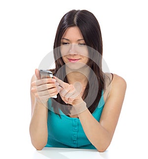Woman online banking using her cellphone